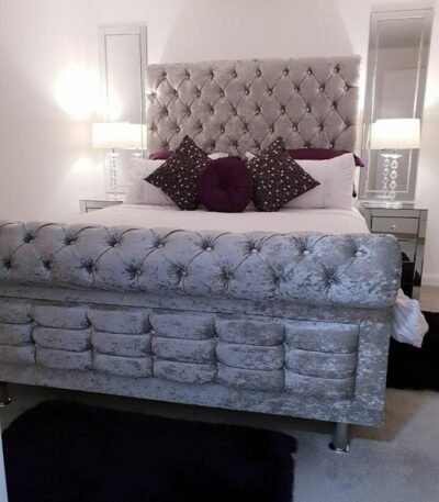 Silver Crushed Jubilee Sleigh Bed With Storage For Sale - Lovemybedss