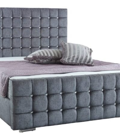 Bespoke Royal Cube Upholstered Bed - Cubed Headboard & Footboard Bed | Grey Tufted Upholstered Bed
