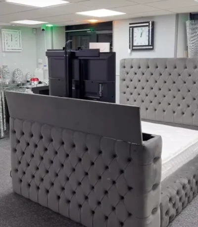 Bespoke TV Bed - Boucle, Soft, Plush & Crushed Velvet TV Bed