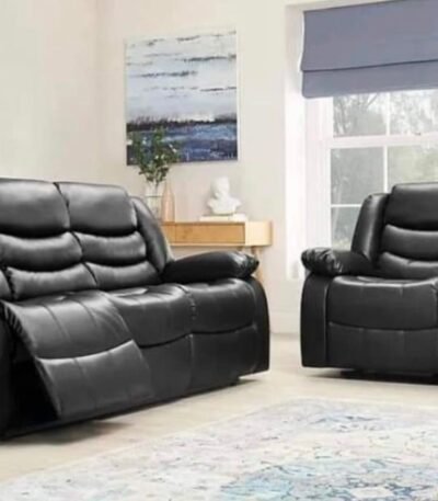 3+2 Black Leather Recliner Sofa