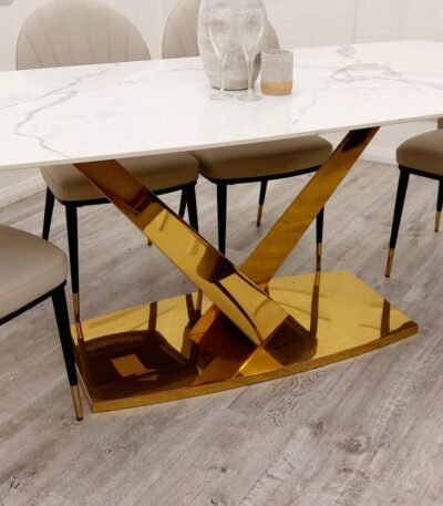 Elayna Gold White Stone Dining Table 1.8M