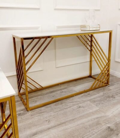 Natuzzo Gold Polar White Stone Top Console Table