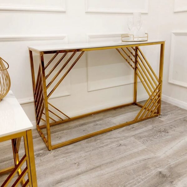 Natuzzo Gold Polar White Stone Top Console Table